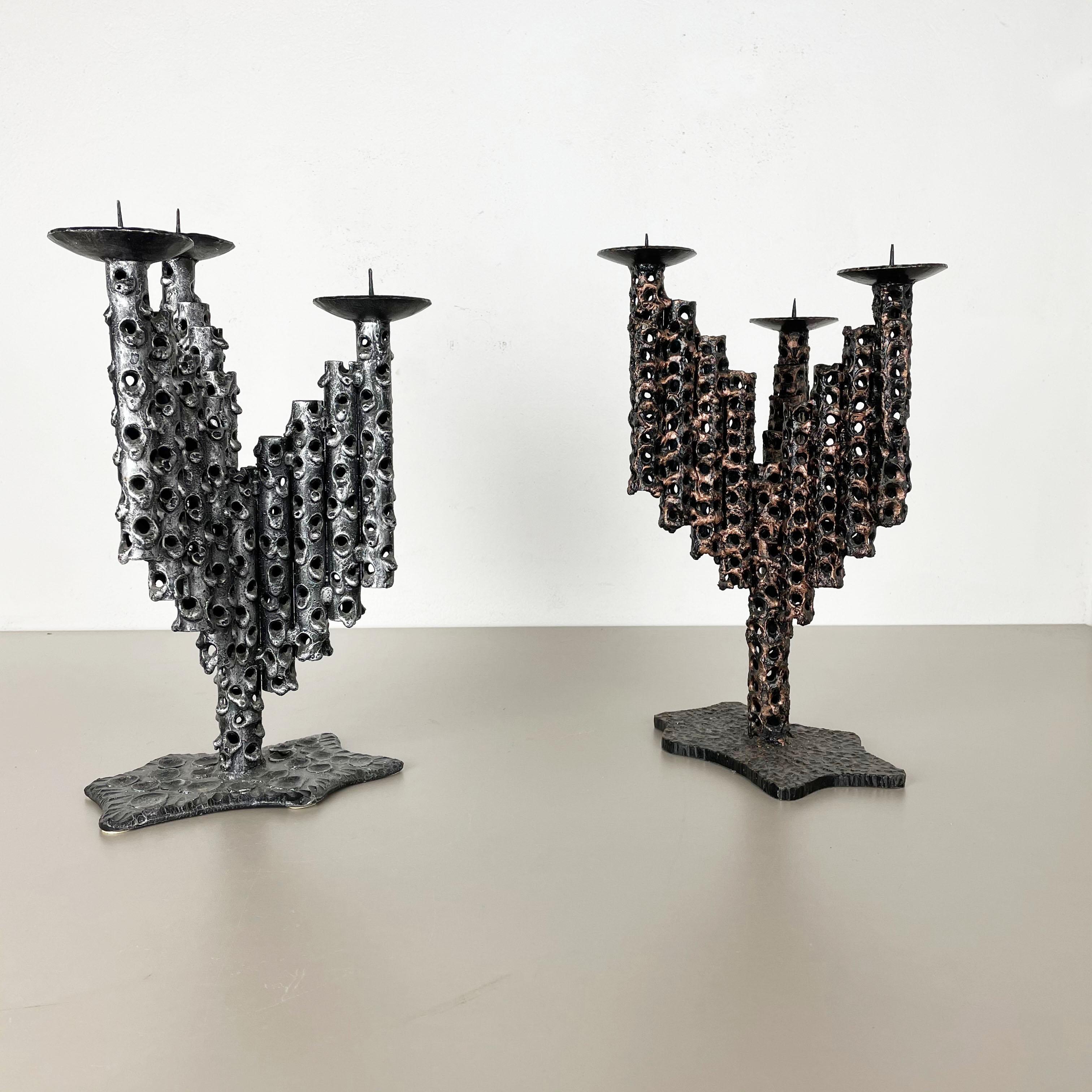 Article:

Brutalist candleholder set of 2


Origin:

France


Material:

Metal


Decade:

1970s




This original vintage candleholder, was produced in the 1970s in France. It is made of solid heavy cast metal, and has a lovely