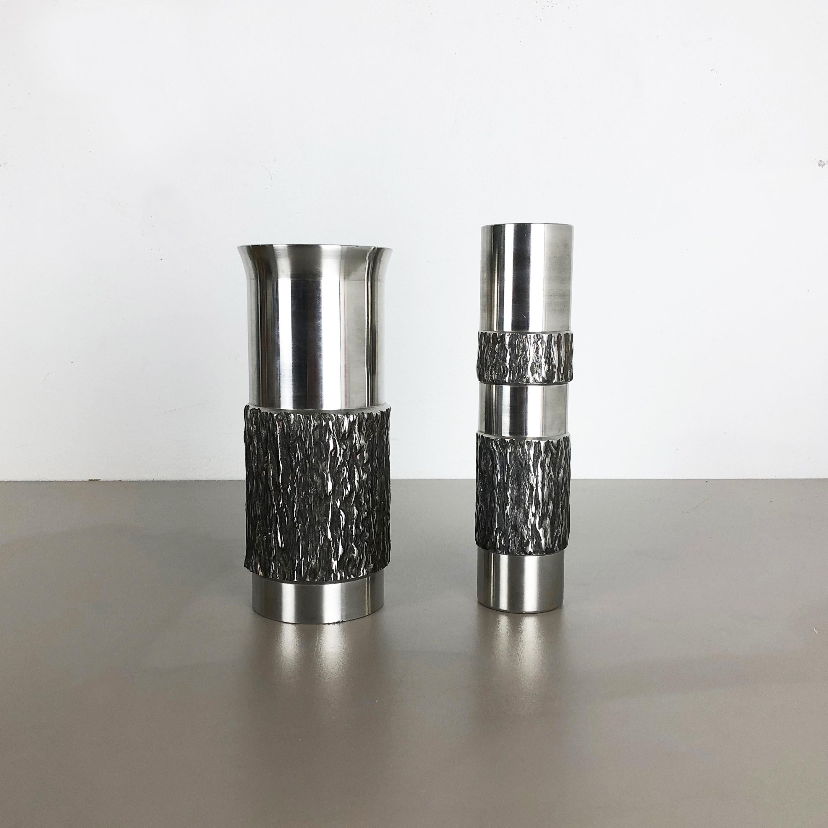 Set of 2 Modernist Vintage 1970s Sculptural Brutalist Steel Vases, Germany 1970s 12