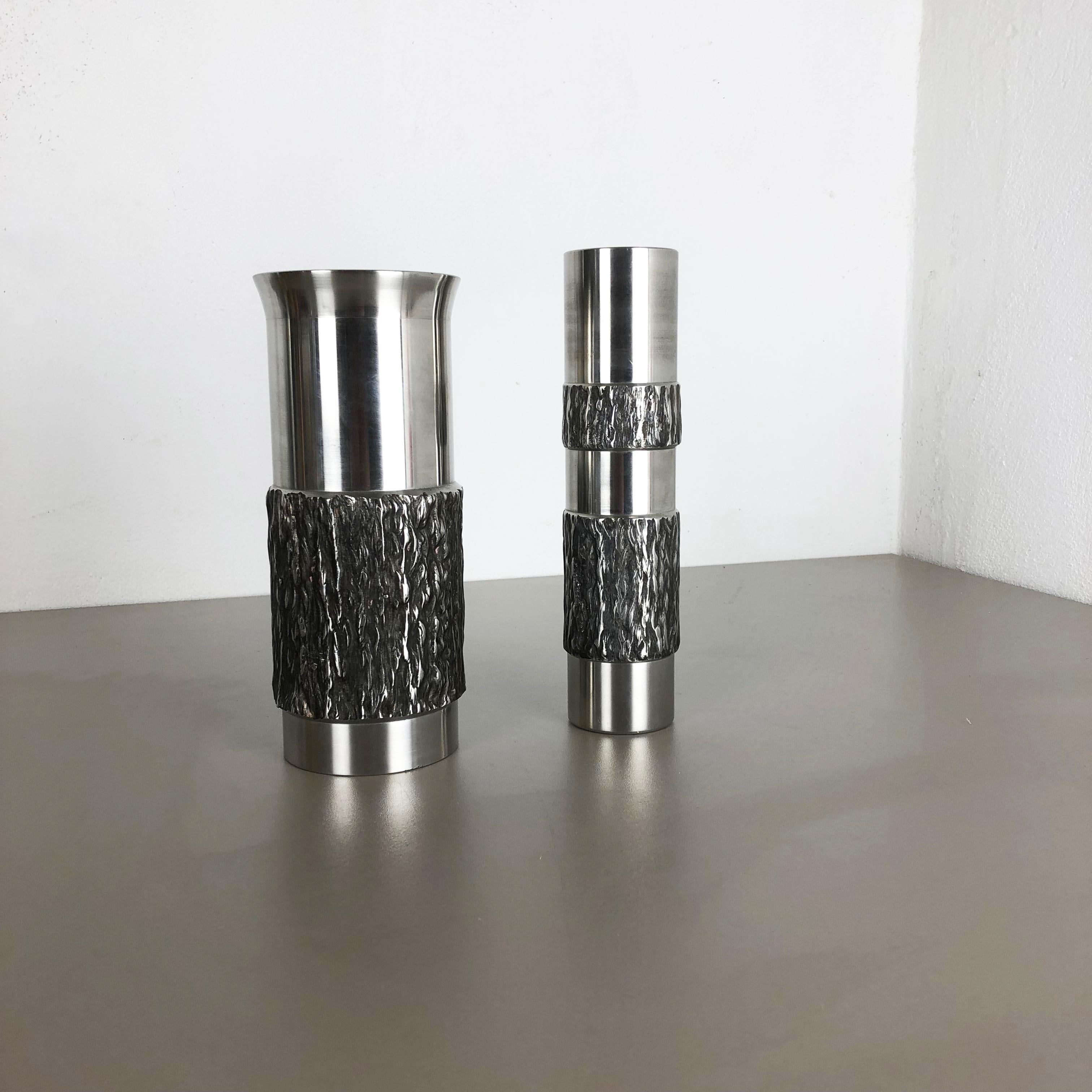 Set of 2 Modernist Vintage 1970s Sculptural Brutalist Steel Vases, Germany 1970s 13