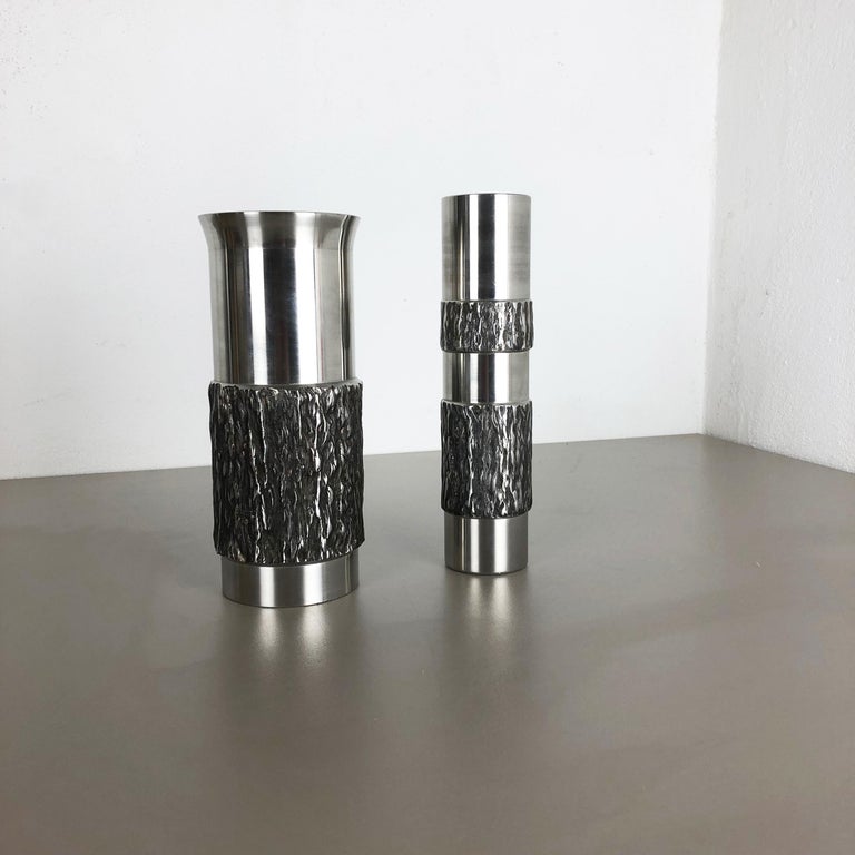 Set Of 2 Modernist Vintage 1970s Sculptural Brutalist Steel Vases