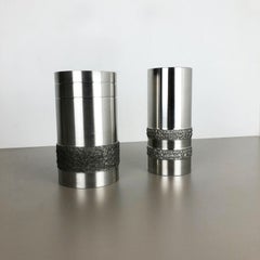 Set of 2 Modernist Vintage 1970s Sculptural Brutalist Steel Vases, Germany 1970s