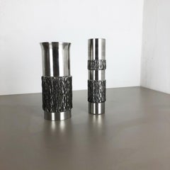 Set of 2 Modernist Vintage 1970s Sculptural Brutalist Steel Vases, Germany 1970s