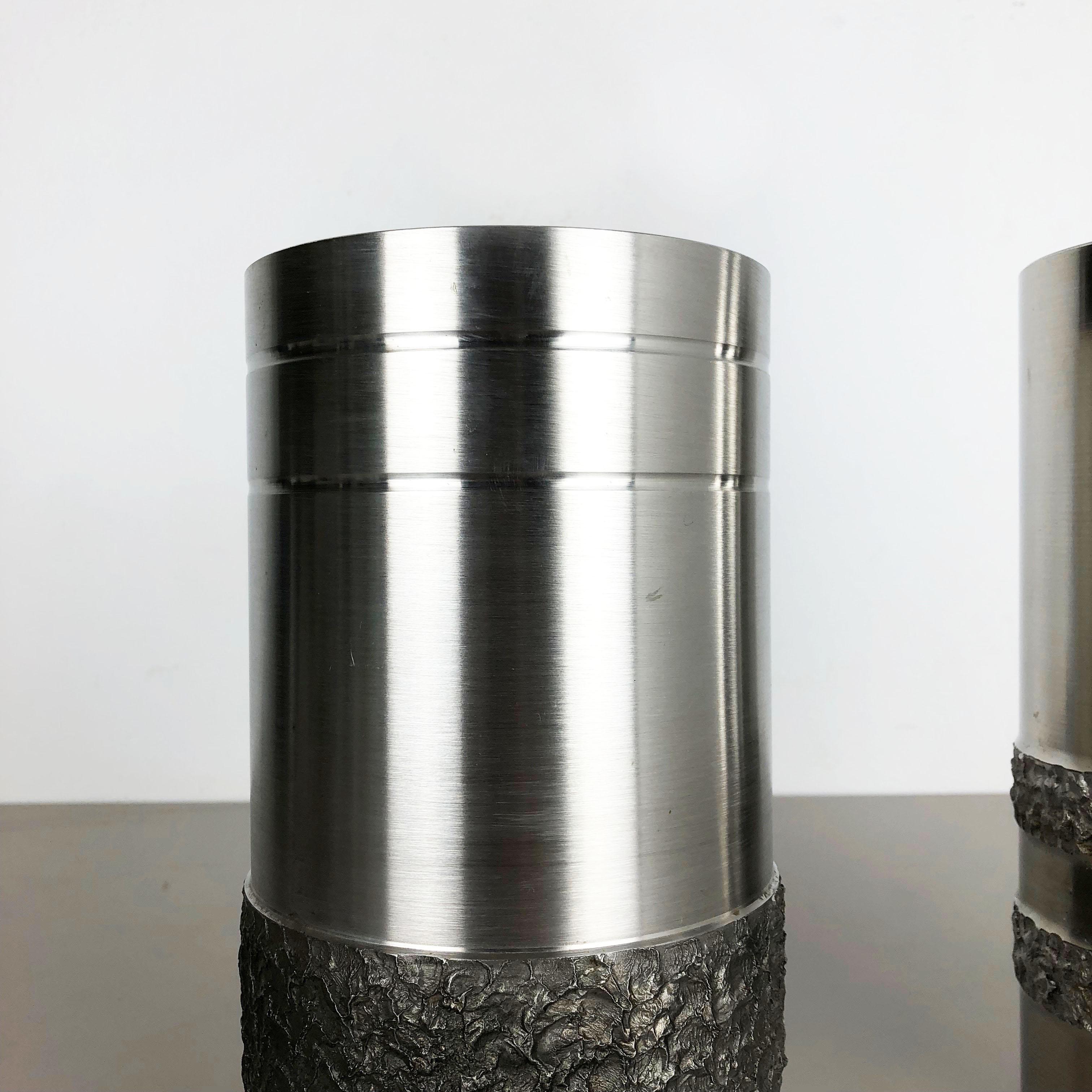 Metal Set of 2 Modernist Vintage 1970s Sculptural Brutalist Steel Vases, Germany 1970s