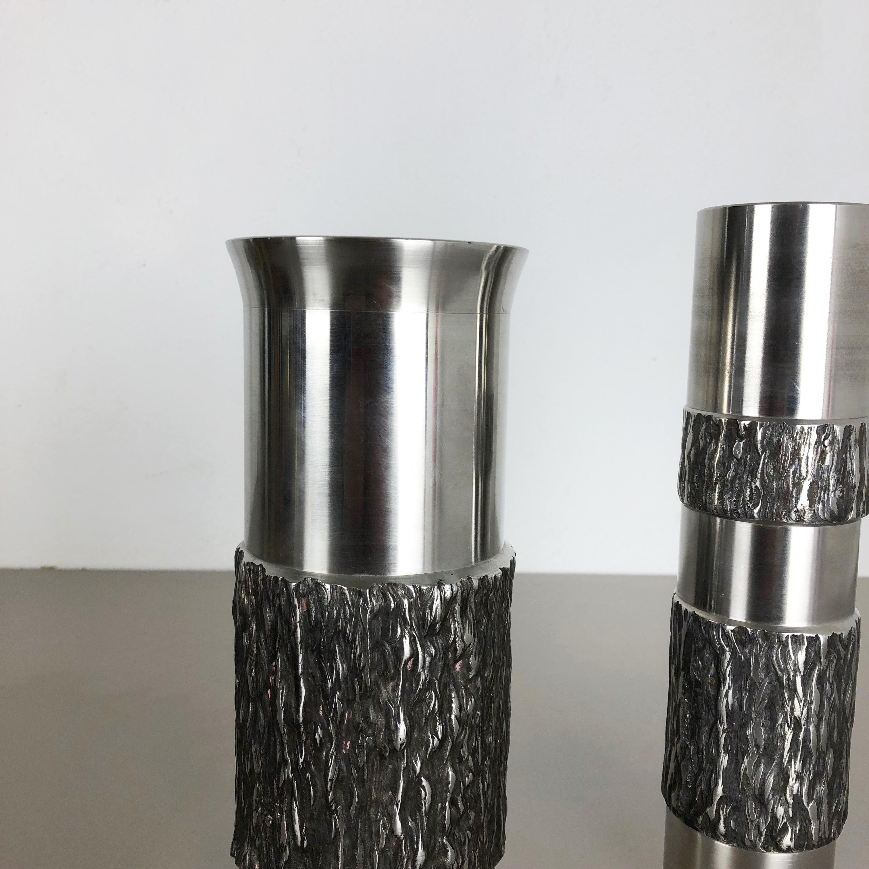 Set of 2 Modernist Vintage 1970s Sculptural Brutalist Steel Vases, Germany 1970s 2