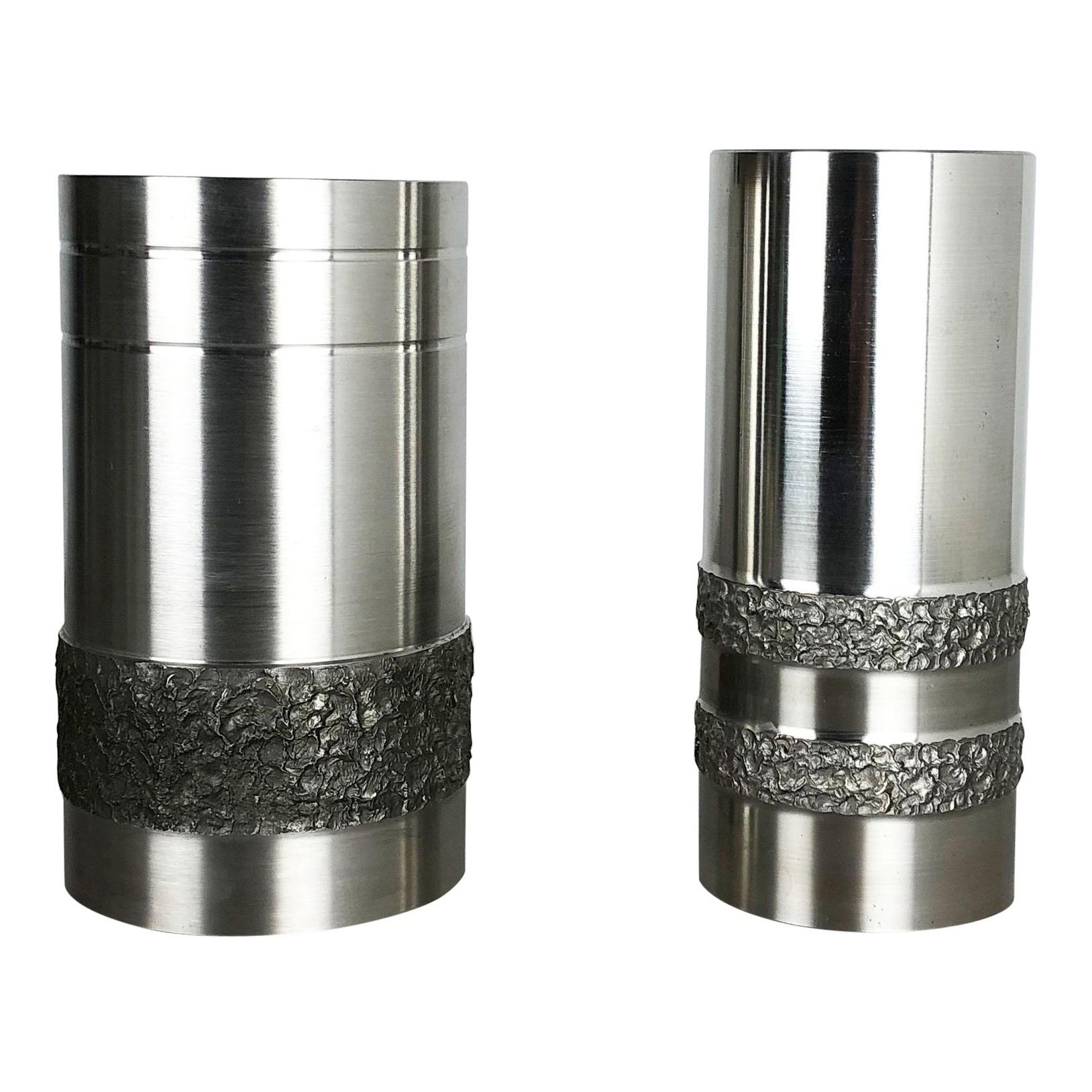 Set of 2 Modernist Vintage 1970s Sculptural Brutalist Steel Vases, Germany 1970s For Sale