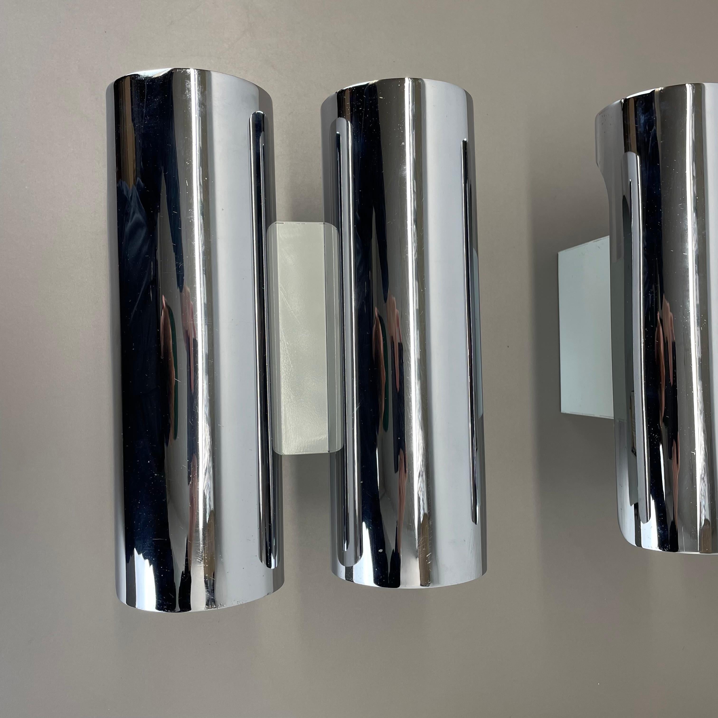 Space Age Set of 2 Modernist xxl 30cm Atomic SPACE AGE Chromed Wall Lights, Germany 1970s For Sale