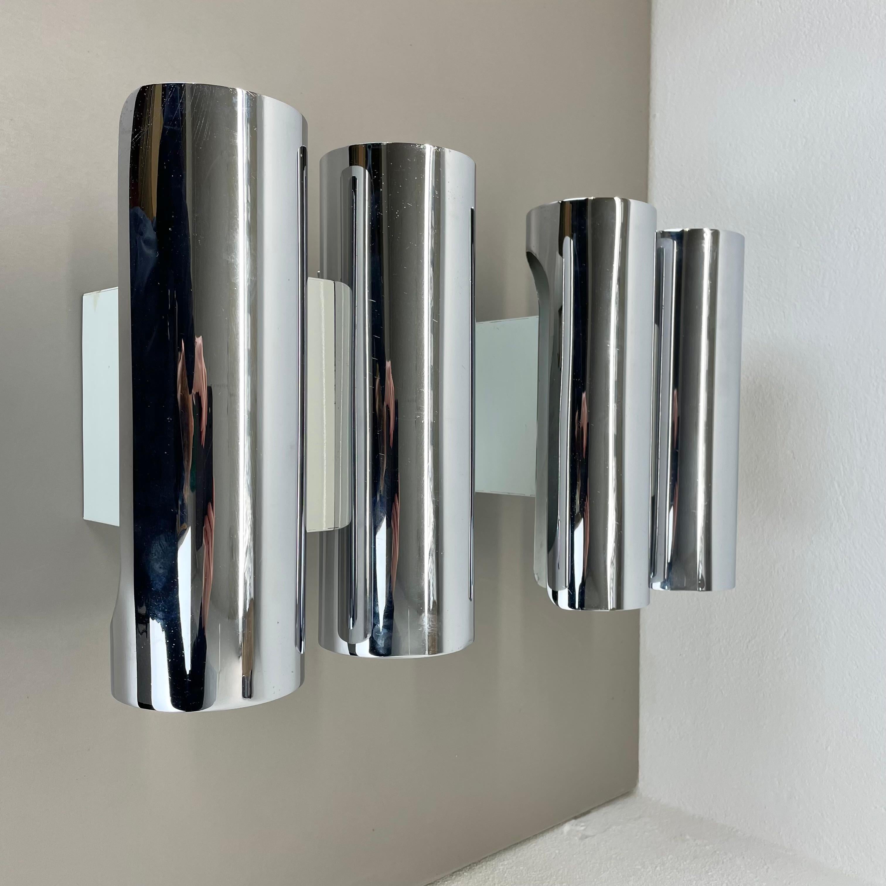 Metal Set of 2 Modernist xxl 30cm Atomic SPACE AGE Chromed Wall Lights, Germany 1970s For Sale