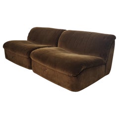 Set of 2 Modular Chenille Armchairs – 1970s Mid-Century Modern Design