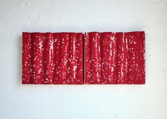 Set Of 2 Modular Decorative Glass Mosaic Panels by David Medri (Ensemble de 2 panneaux décoratifs modulaires en mosaïque de verre rouge)