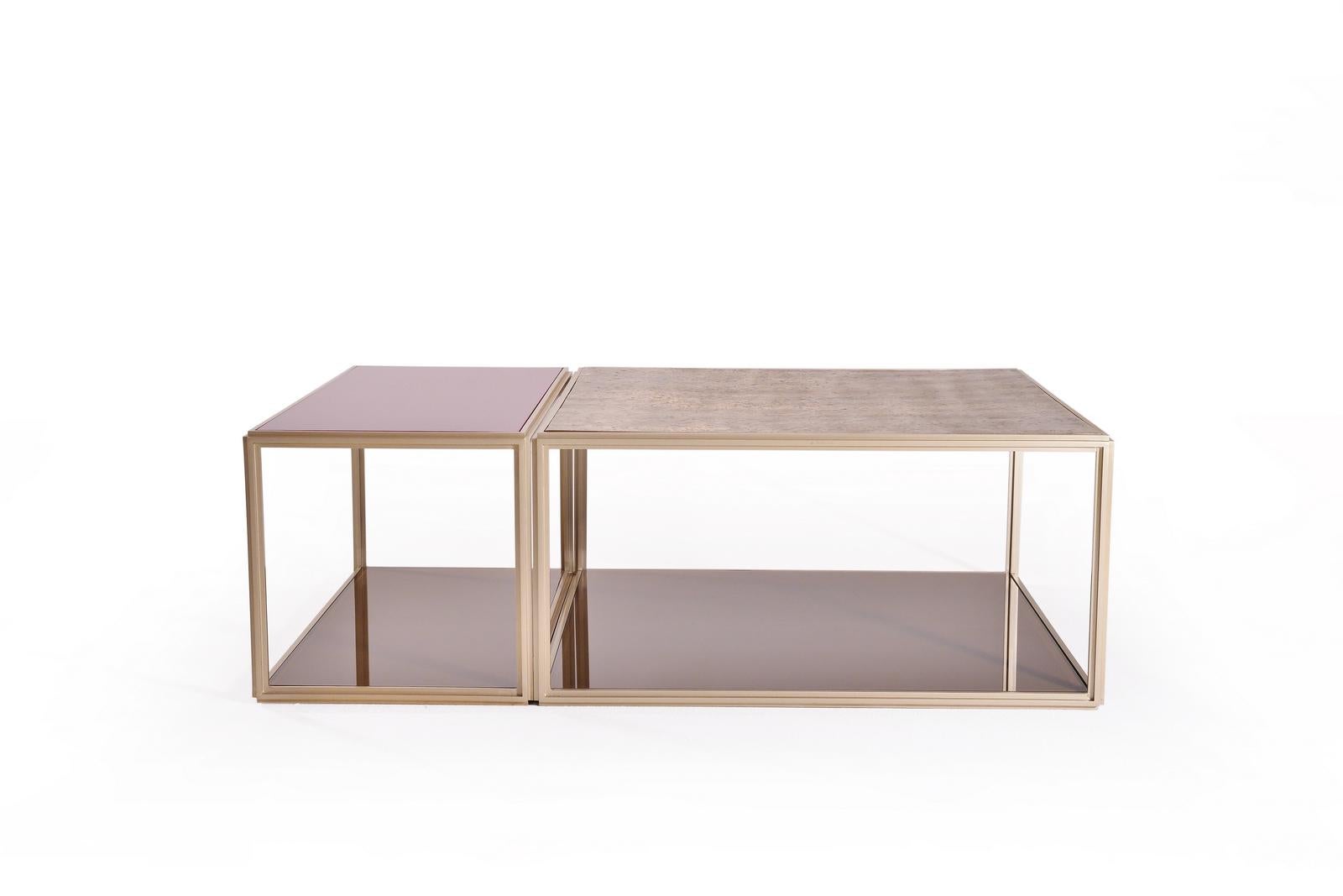 We love the play of contrast and textural richness in this custom version of our PT6 + PT7 brass low table made for our friend’s apartment in Paris.
 
Inspired by the modernists, we created this cubist table in extruded brushed brass and