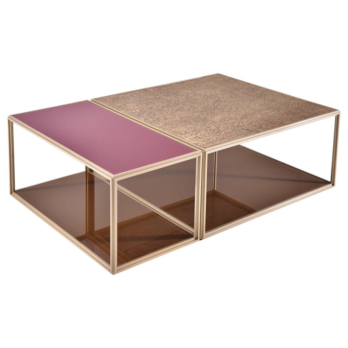 Set of 2 Modular Low Table Collection, Brass and Glass by P. Tendercool For Sale