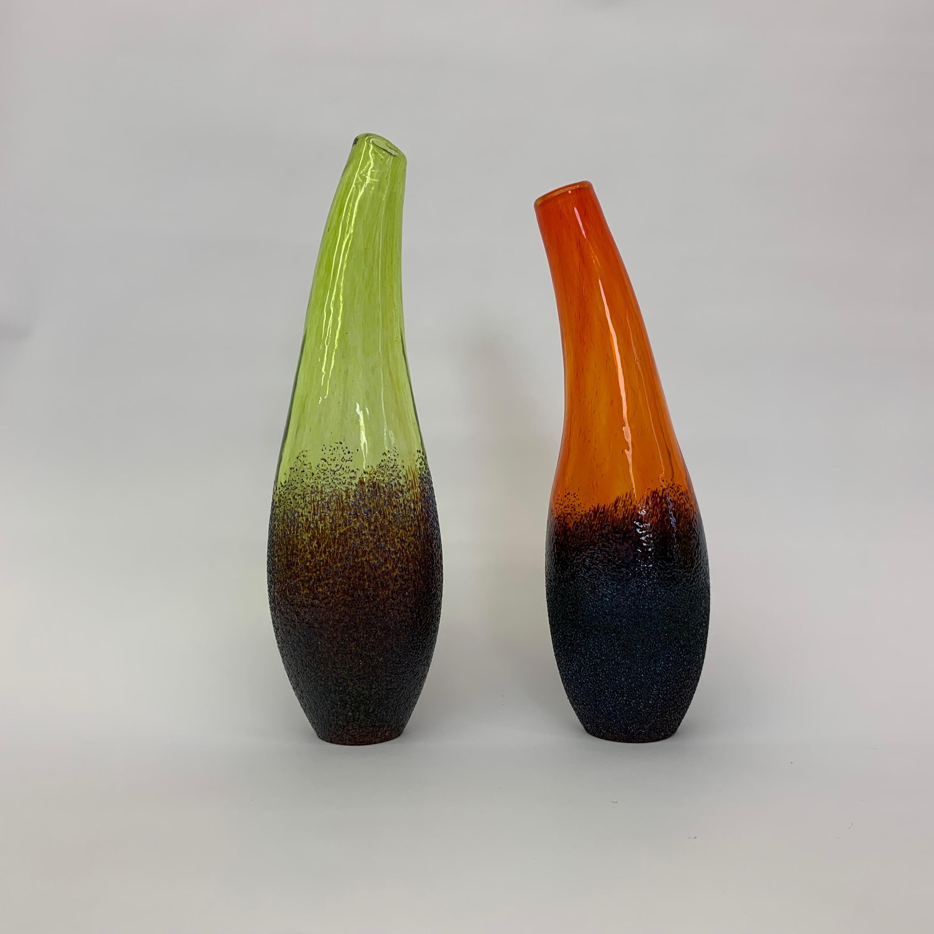 Late 20th Century Set of 2 Monica Backstrom for Kosta boda Sweden Moonlanding vases For Sale