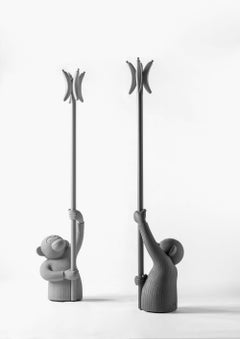 Set of 2 Monkey Coat Stands Black and Grey by Jaime Hayon