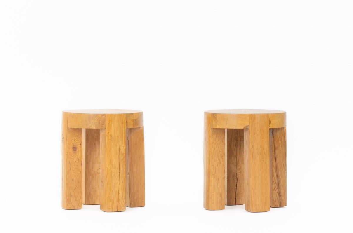 French Set of 2 Monolith stools in oak G44 collection For Sale