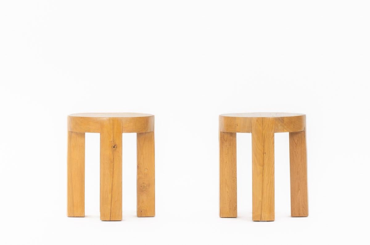 Set of 2 Monolith stools in oak G44 collection In New Condition For Sale In JASSANS-RIOTTIER, FR