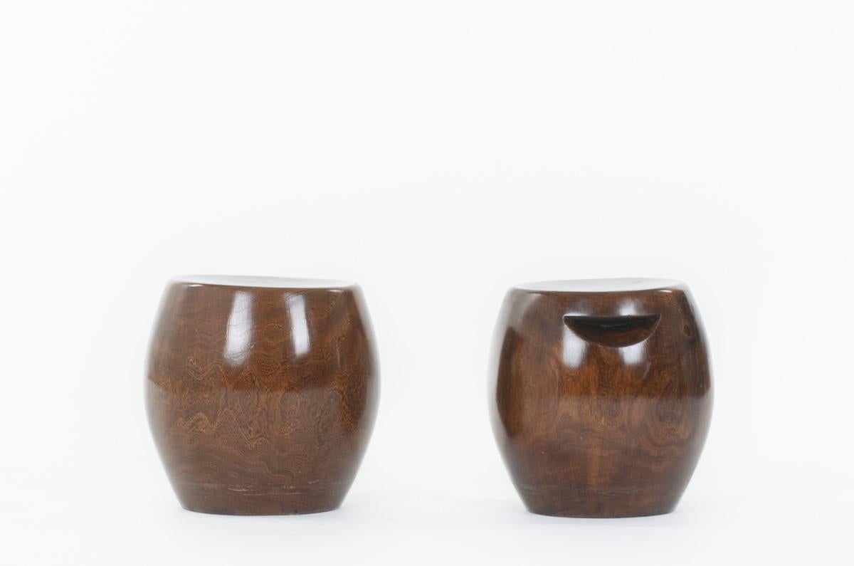 Senegalese Set of 2 monoxyl wood stools from Senegal 1950 For Sale