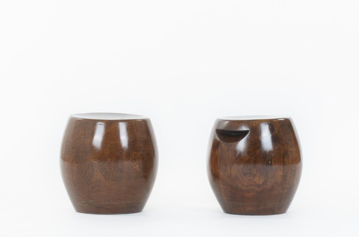 Set of 2 monoxyl wood stools from Senegal 1950 In Good Condition For Sale In JASSANS-RIOTTIER, FR