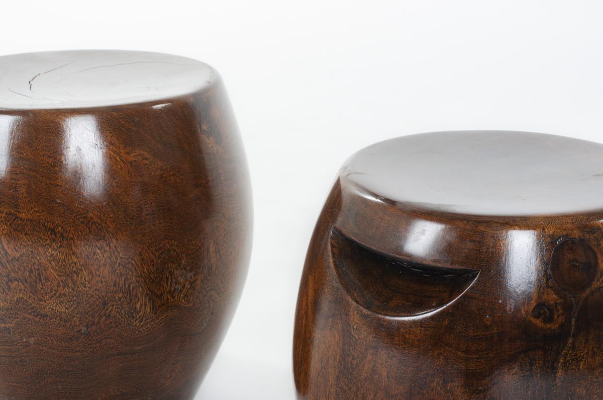 Wood Set of 2 monoxyl wood stools from Senegal 1950 For Sale