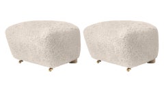 Set of 2 Moonlight Natural Oak Sheepskin the Tired Man Footstools by Lassen