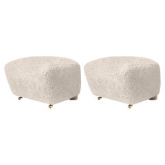 Set of 2 Moonlight Natural Oak Sheepskin the Tired Man Footstools by Lassen