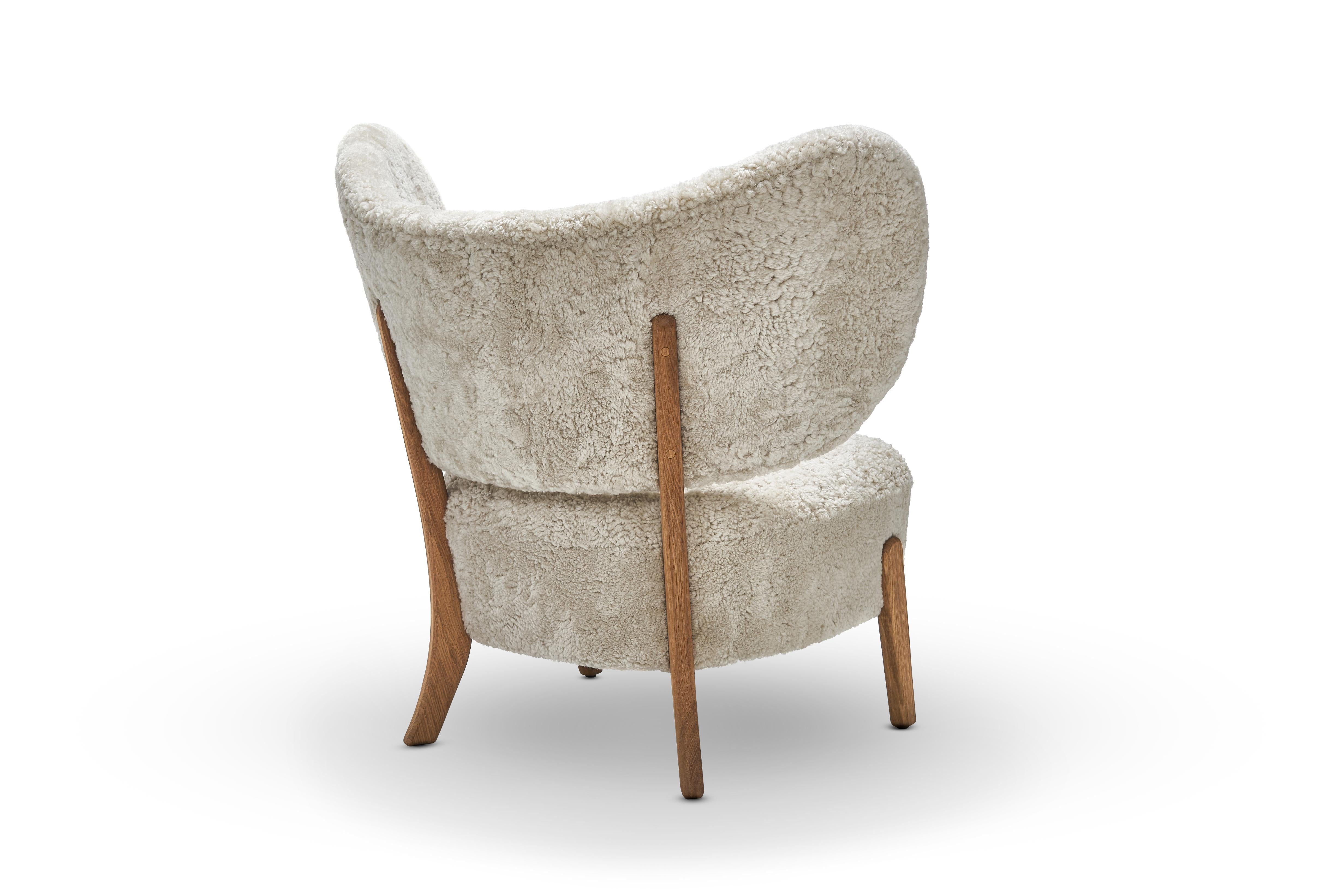 Danish Set of 2 Moonlight Sheepskin TMBO Lounge Chairs by Mazo Design For Sale