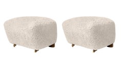 Set of 2 Moonlight Smoked Oak Sheepskin the Tired Man Footstools by Lassen