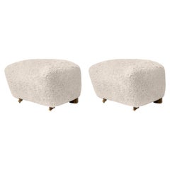 Set of 2 Moonlight Smoked Oak Sheepskin the Tired Man Footstools by Lassen