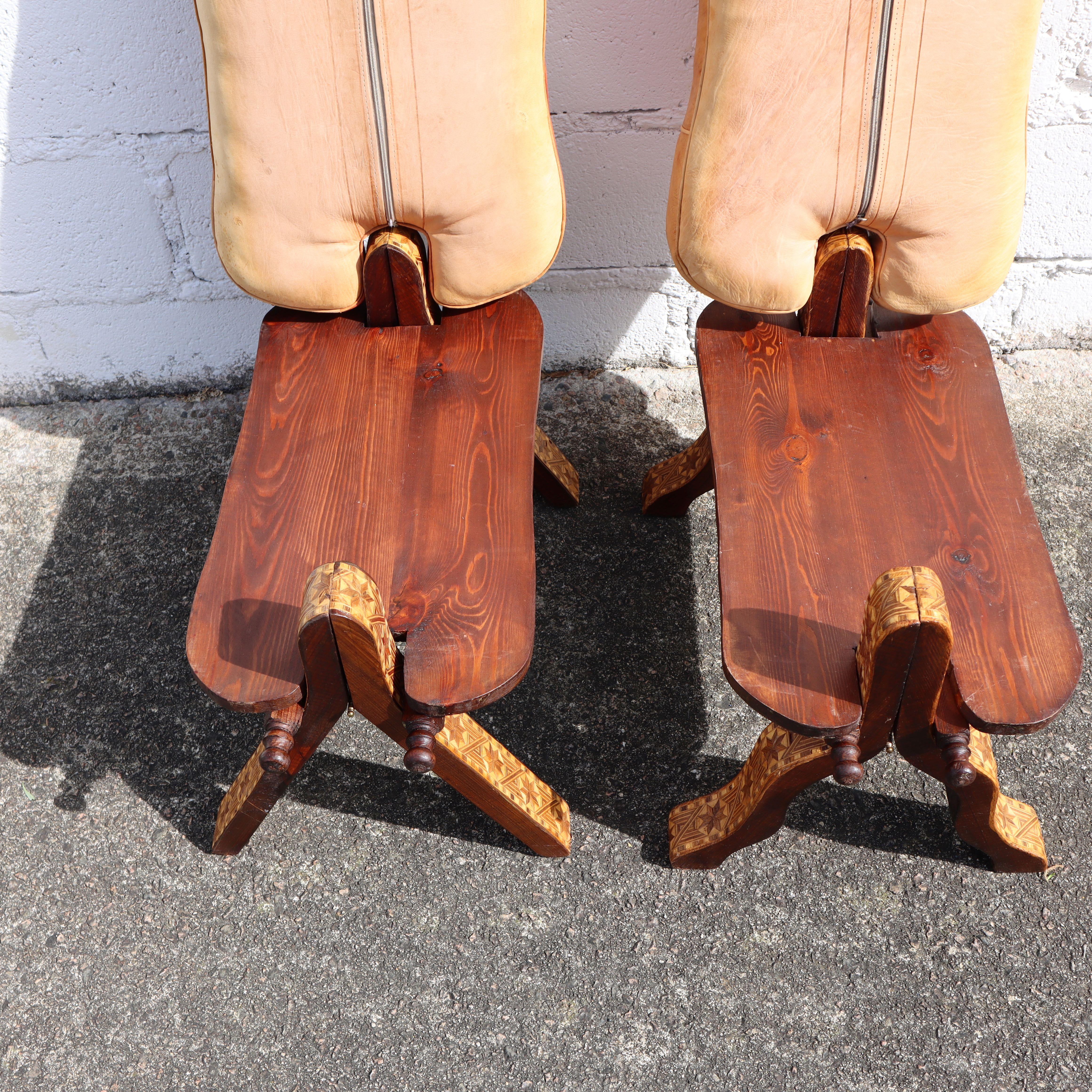 Set of 2 Moroccan Camel Stools-Moroccan Dromedar-Saddle-Ottoman-Stools For Sale 2