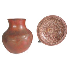 Set of '2' Moroccan Ceramic Round Bowl and Copper Vessel
