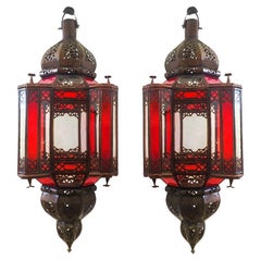 Pair of Moroccan Handcrafted Metal Ceiling Lamps, 1980s