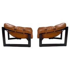 Set of 2 MP-091 Lounge Chairs by Percival Lafer, wood and leather, Brazil, 1960S