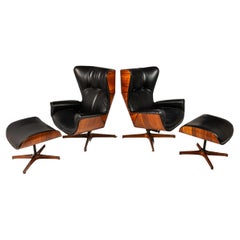 Set of 2 "Mr. Chair" Wingback Chairs w/ Ottomans by George Mulhauser, USA, 1960s