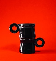 Set Of 2 Mugs in Shiny Black Glazed Ceramic by Eguiarte & Eguiarte
