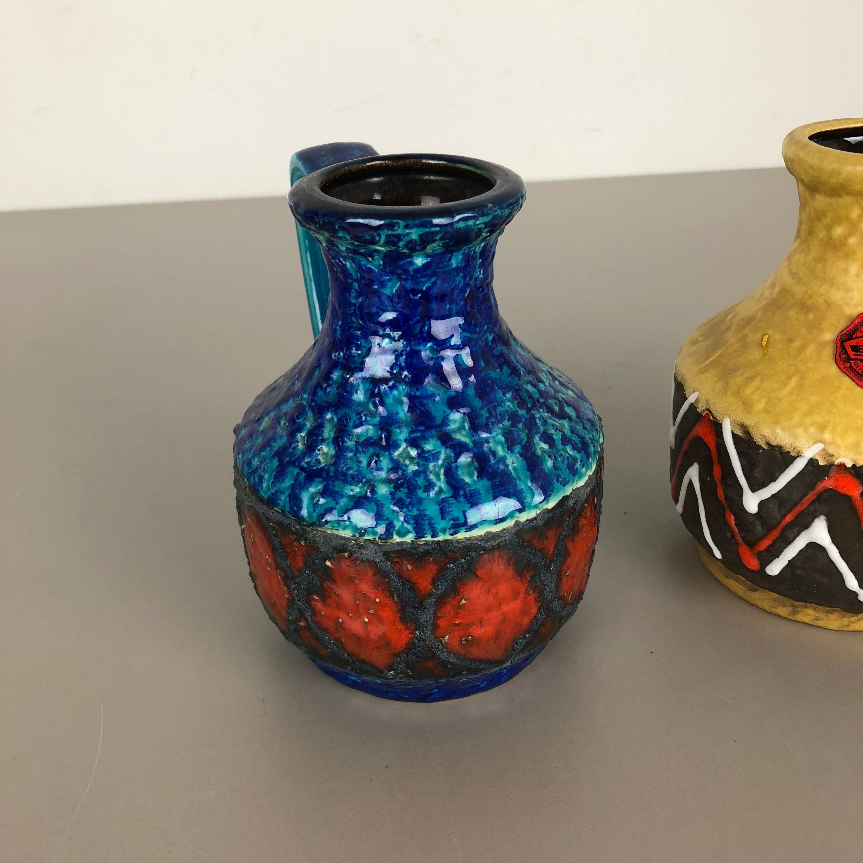 Set of 2 Multi-Color Fat Lava Op Art Pottery Vase 