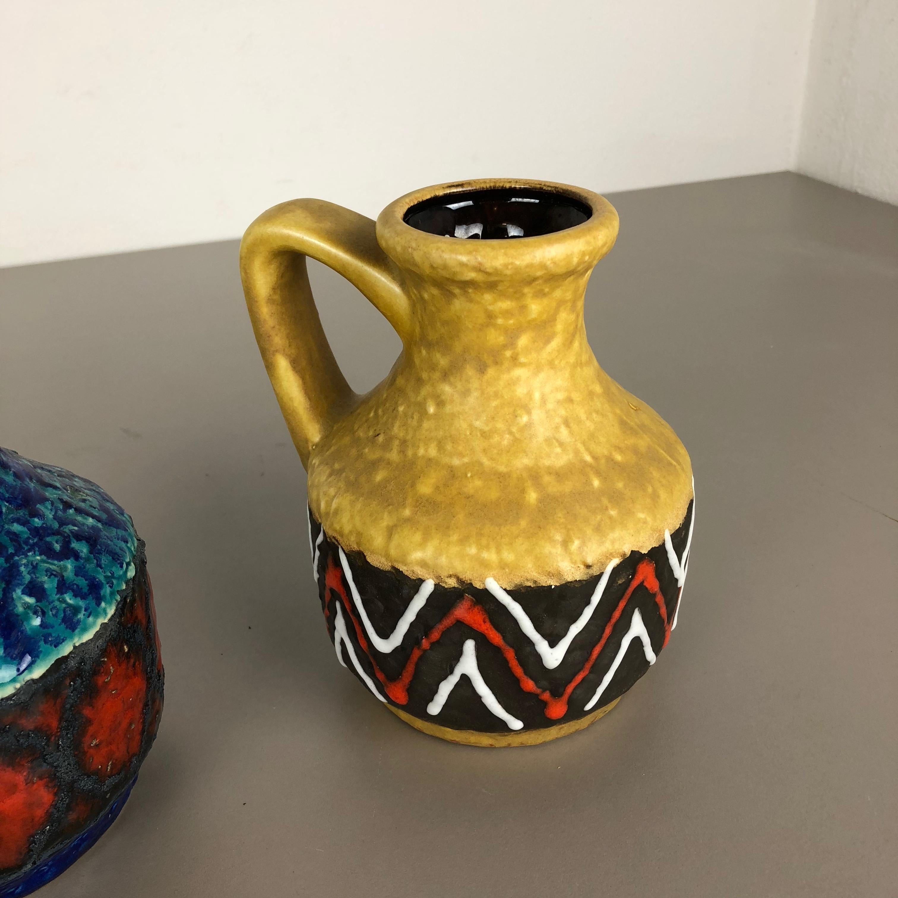 Set of 2 Multi-Color Fat Lava Op Art Pottery Vase 