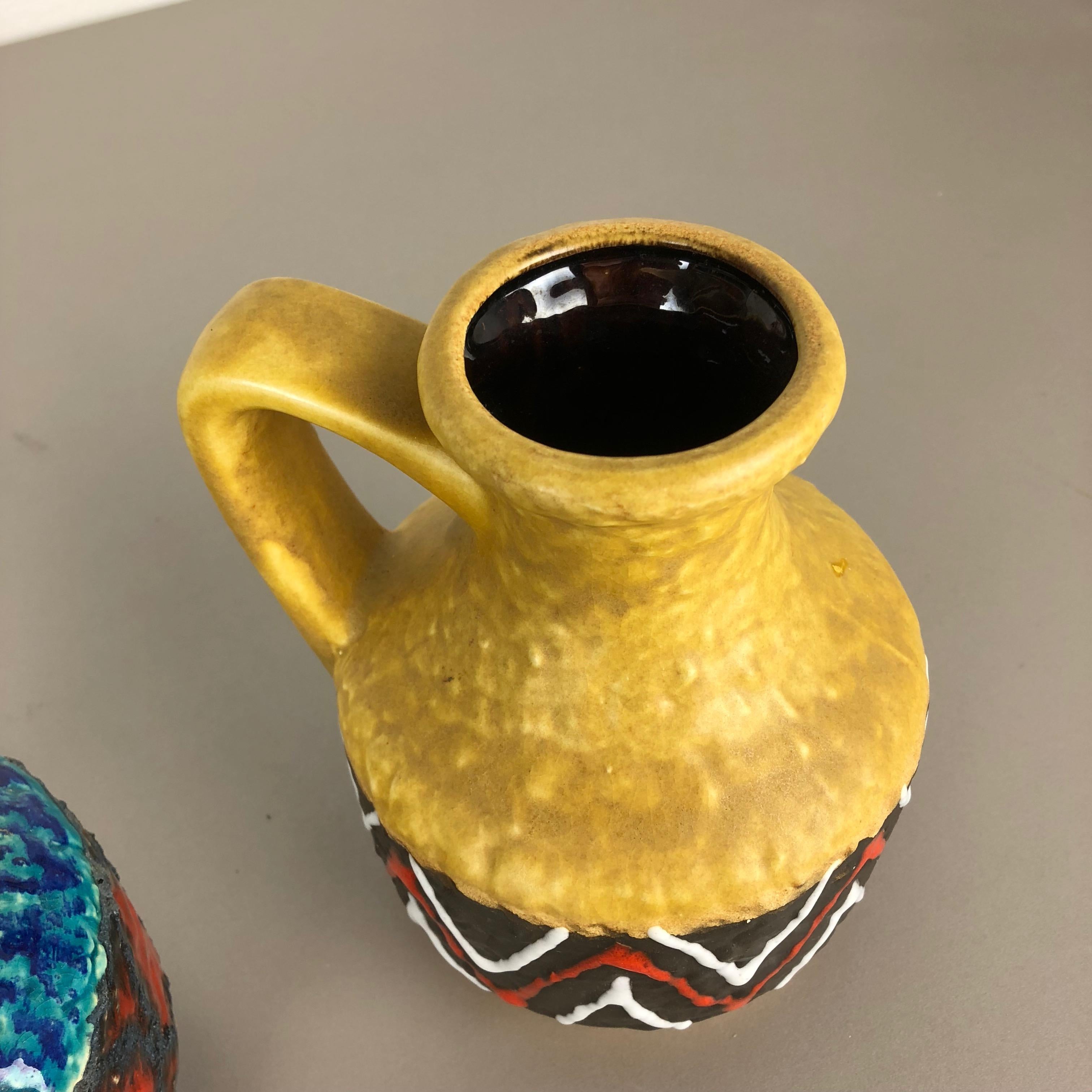 Set of 2 Multi-Color Fat Lava Op Art Pottery Vase 