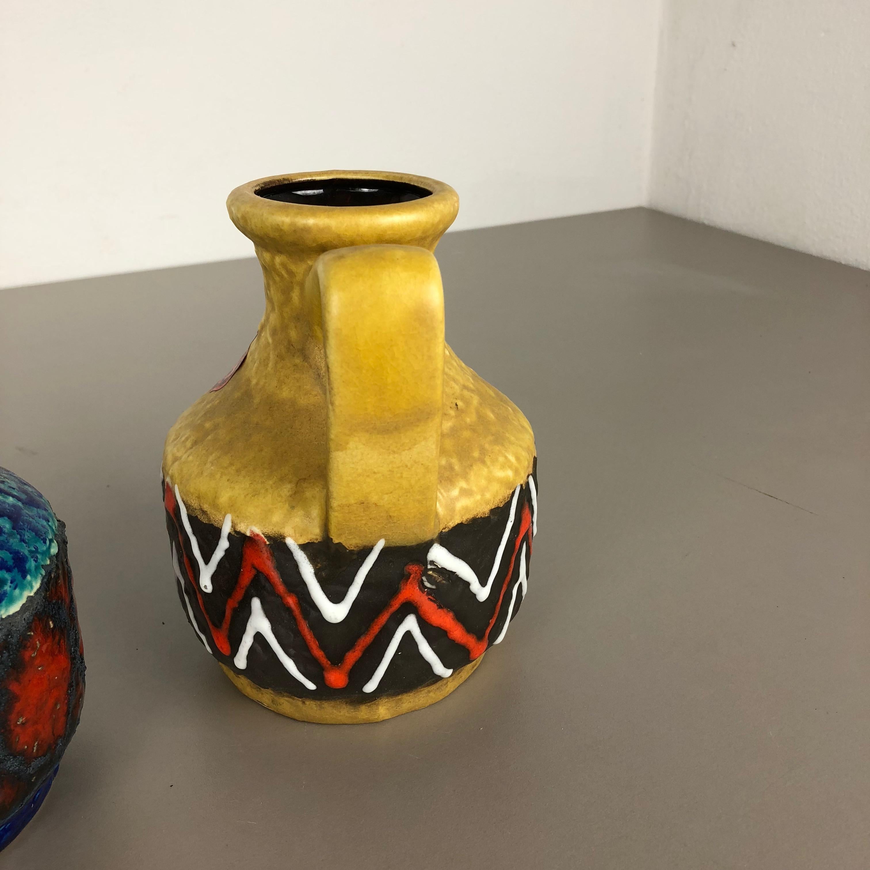 Set of 2 Multi-Color Fat Lava Op Art Pottery Vase 