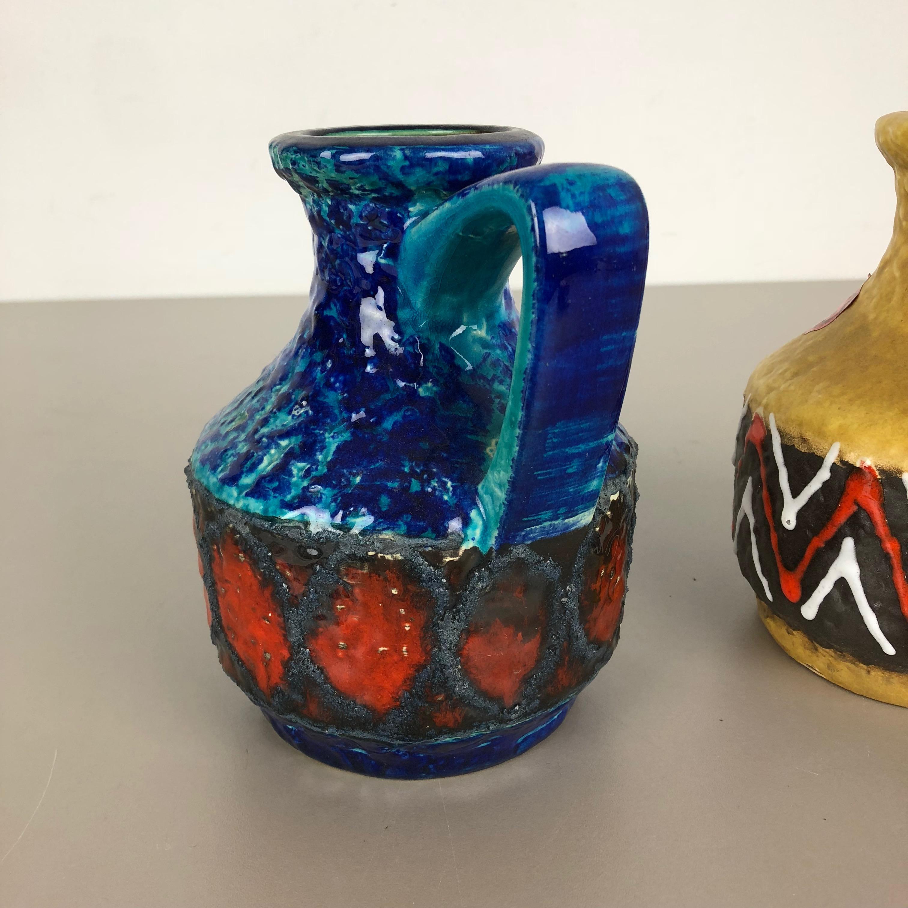 Set of 2 Multi-Color Fat Lava Op Art Pottery Vase 