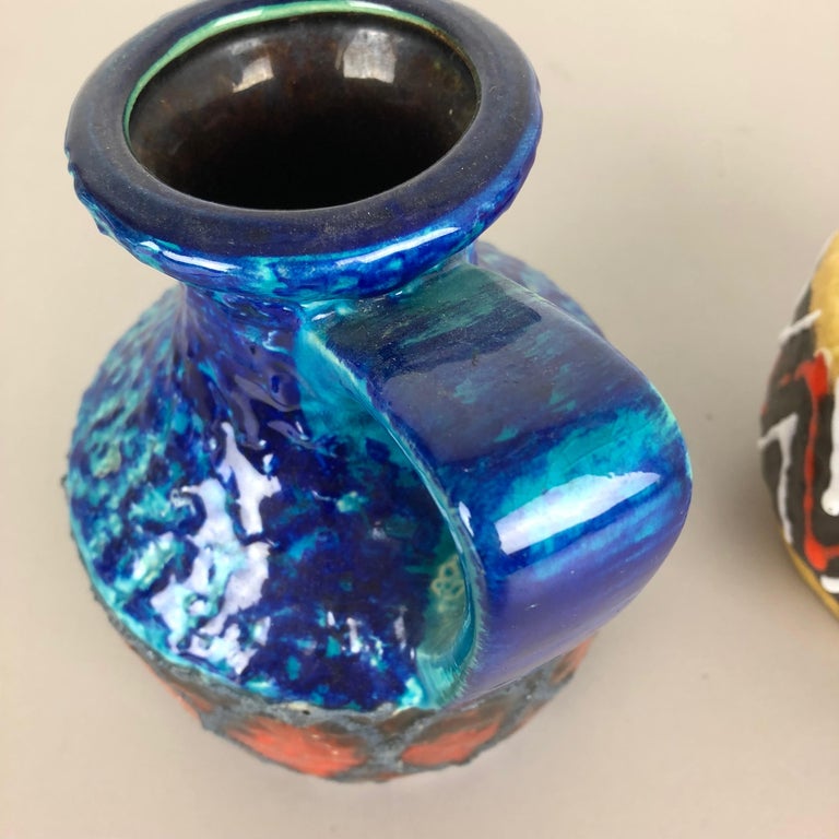 Set of 2 Multi-Color Fat Lava Op Art Pottery Vase 