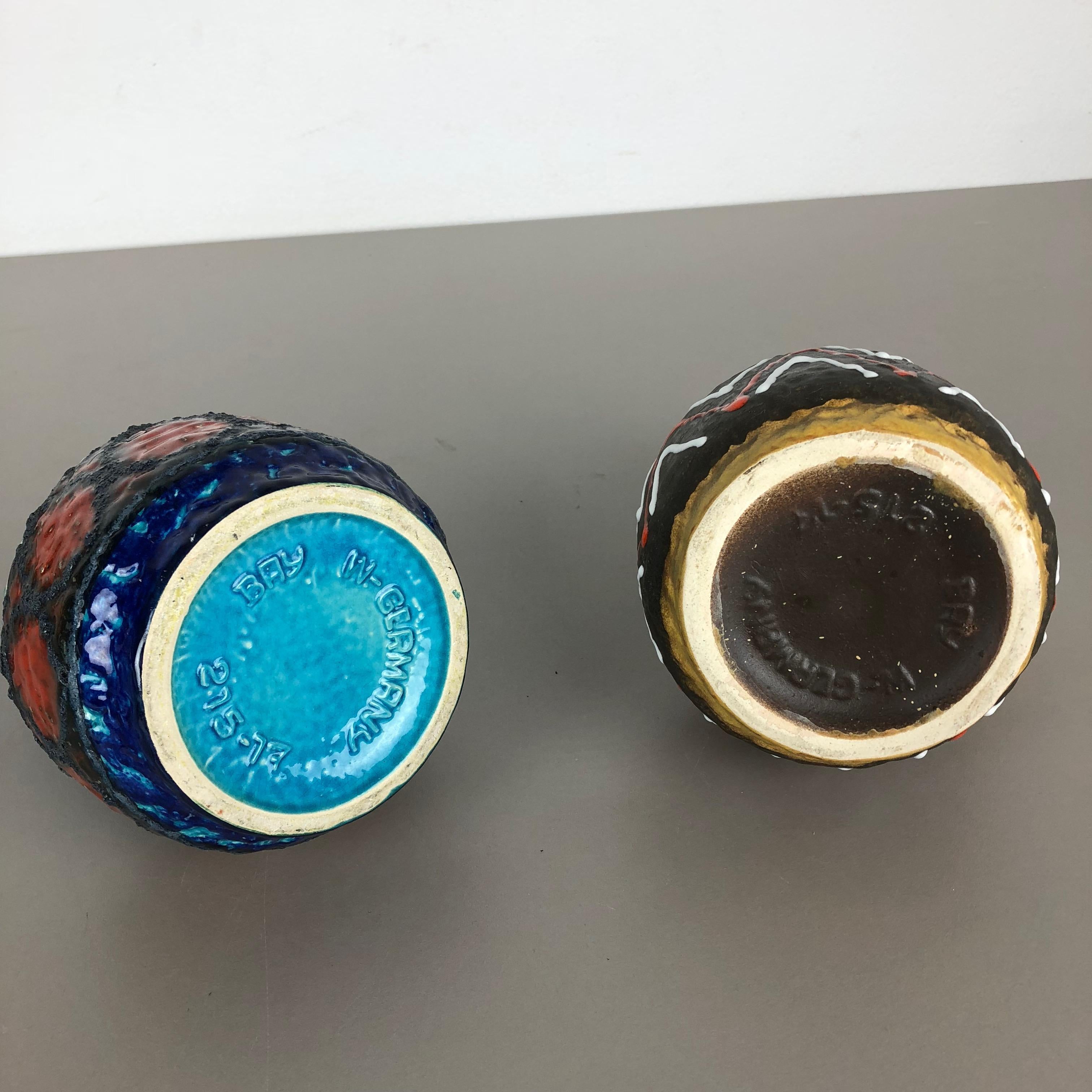 Set of 2 Multi-Color Fat Lava Op Art Pottery Vase 
