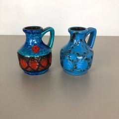 Set of 2 Multi-Color Fat Lava Op Art Pottery Vase "215-17" Bay Ceramics Germany