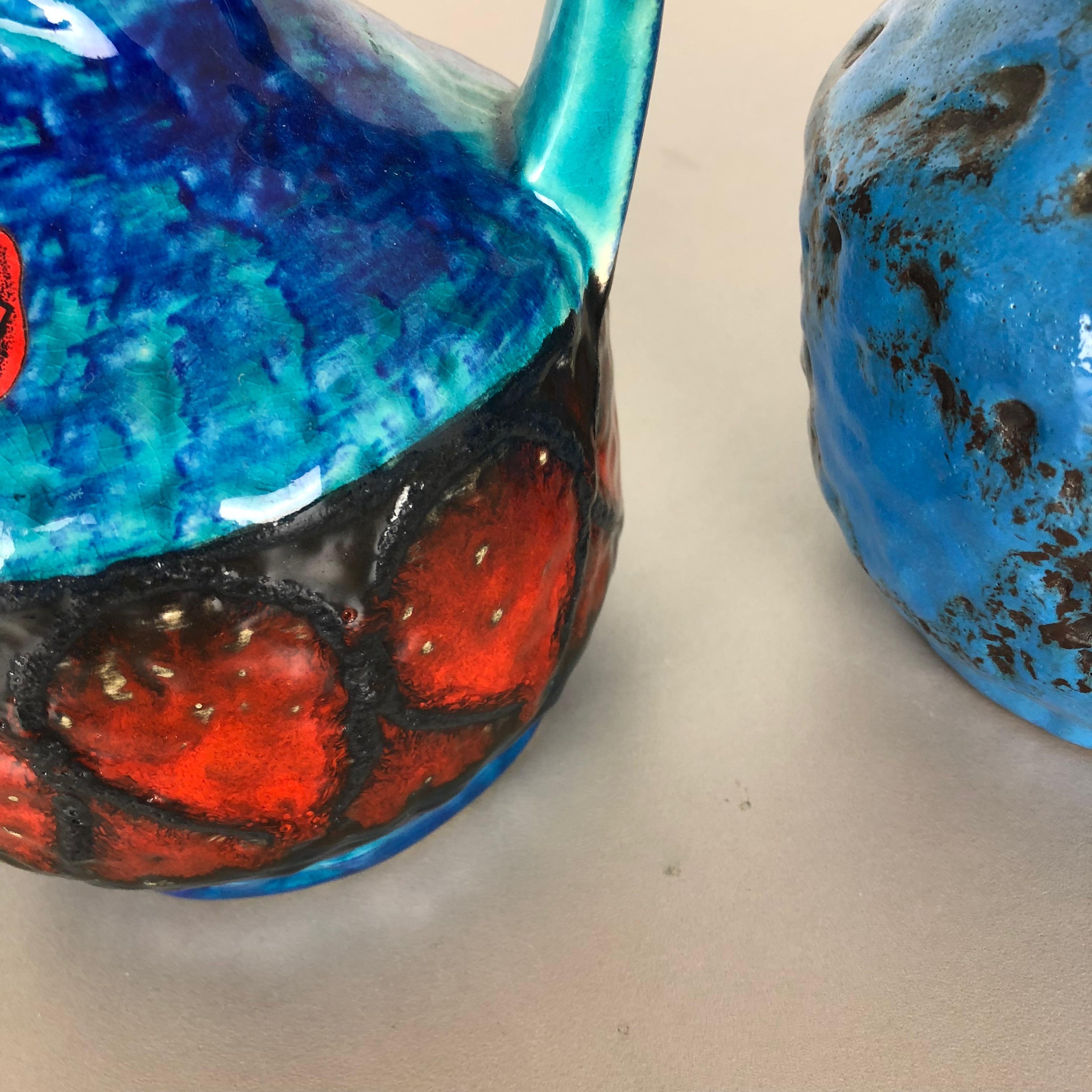 20th Century Set of 2 Multi-Color Fat Lava Op Art Pottery Vase 