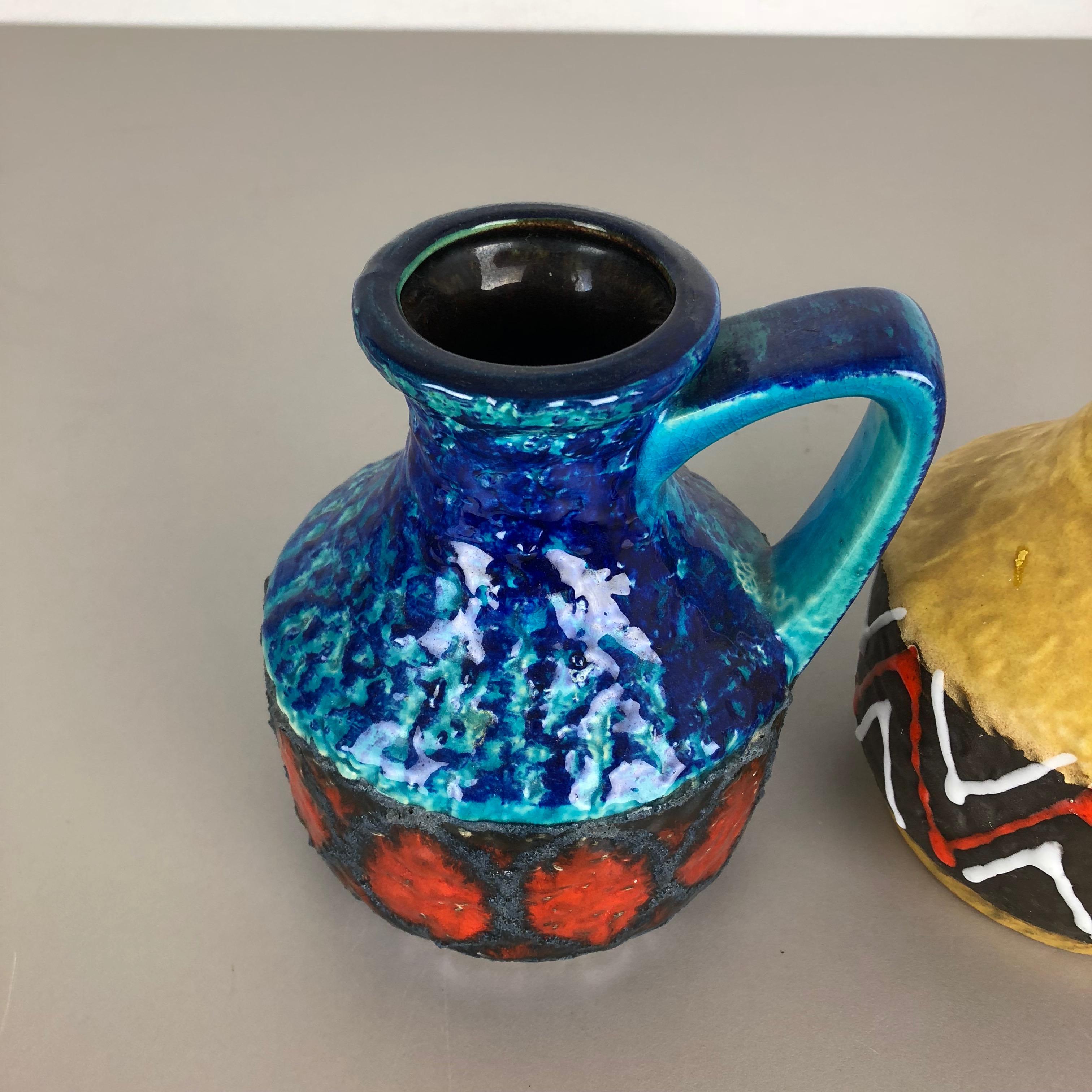 20th Century Set of 2 Multi-Color Fat Lava Op Art Pottery Vase 