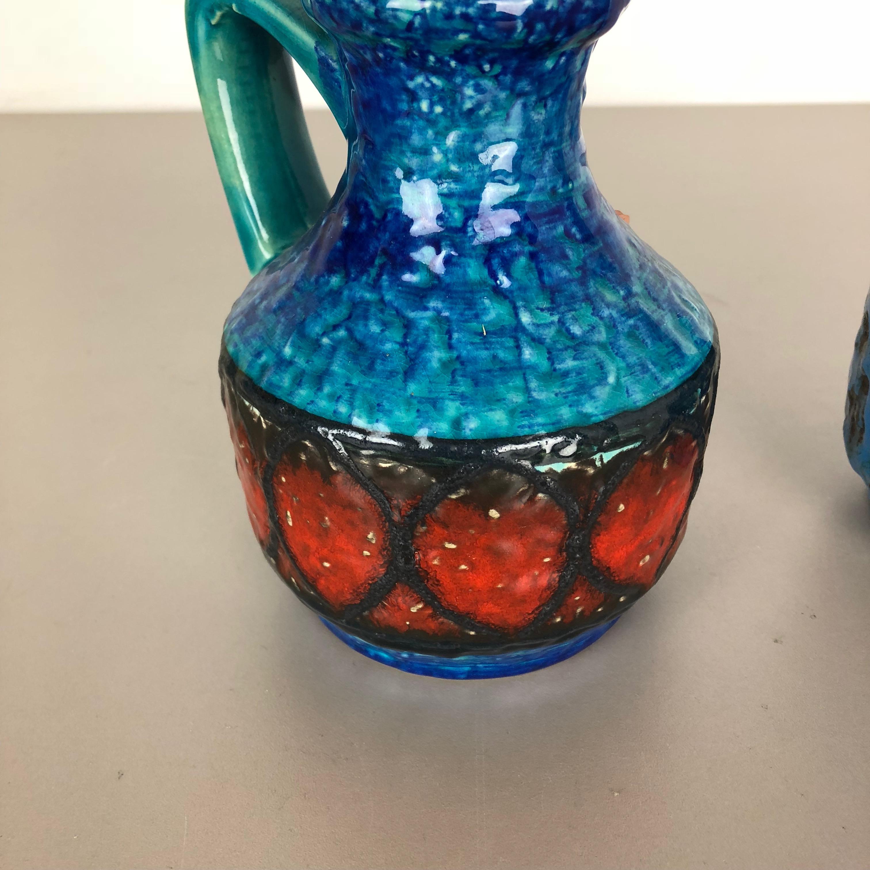 Set of 2 Multi-Color Fat Lava Op Art Pottery Vase 