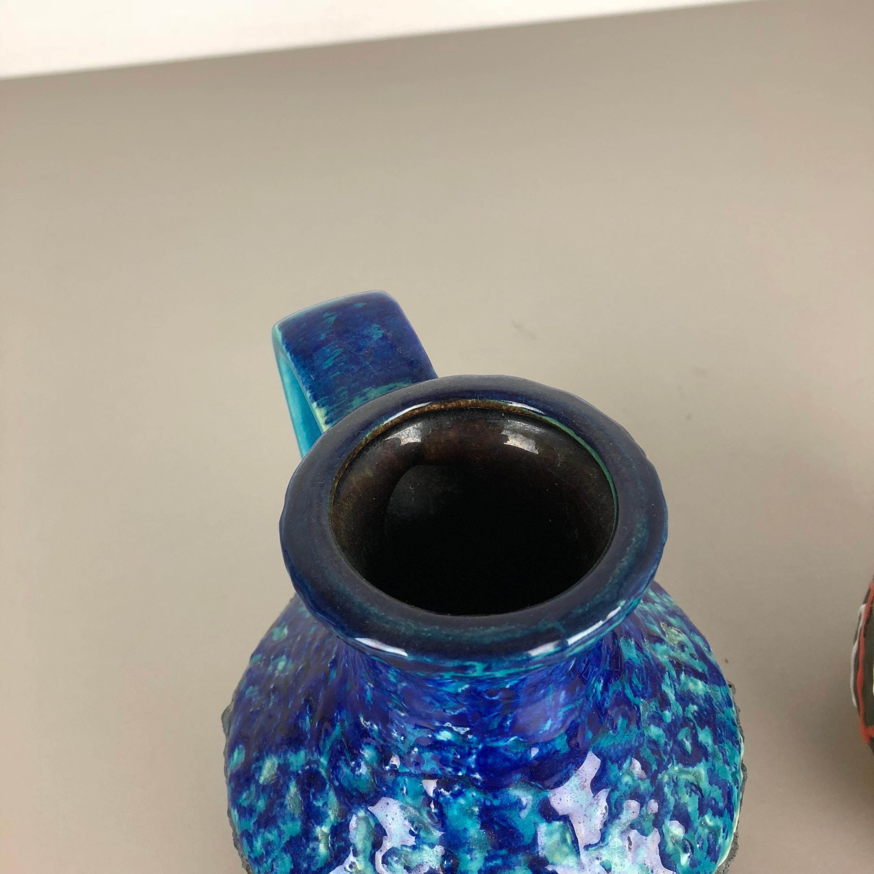 Set of 2 Multi-Color Fat Lava Op Art Pottery Vase 