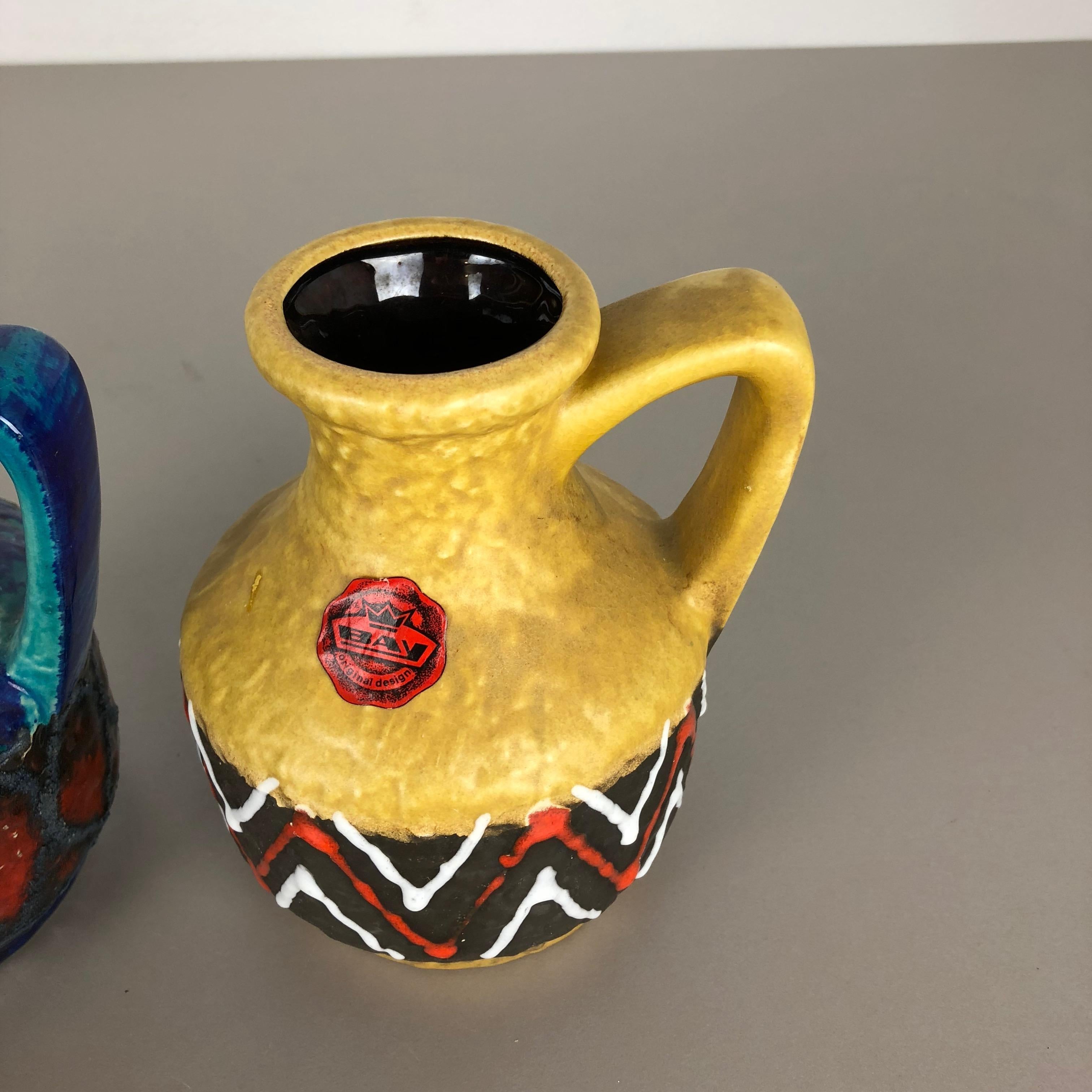 Set of 2 Multi-Color Fat Lava Op Art Pottery Vase 