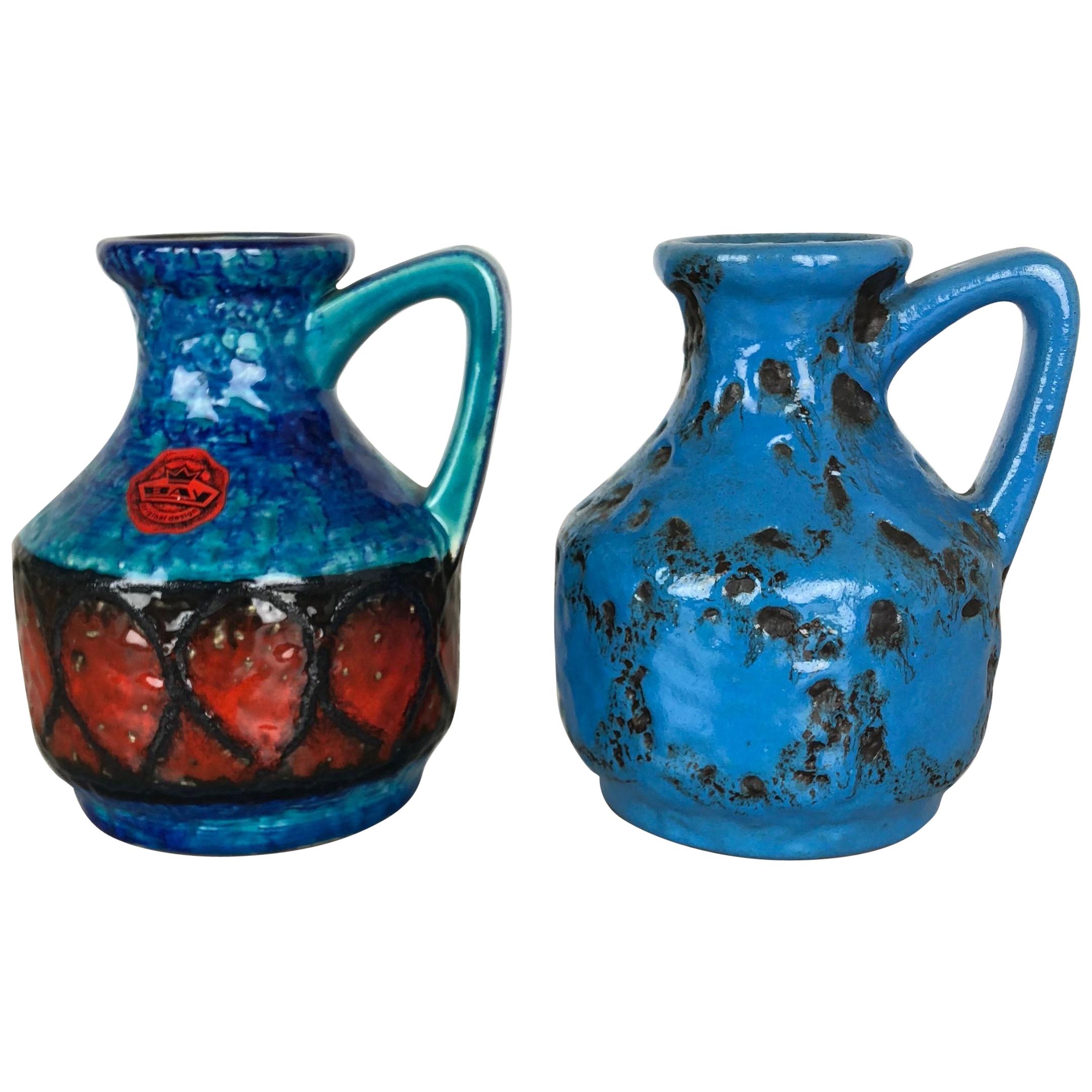 Set of 2 Multi-Color Fat Lava Op Art Pottery Vase "215-17" Bay Ceramics Germany For Sale