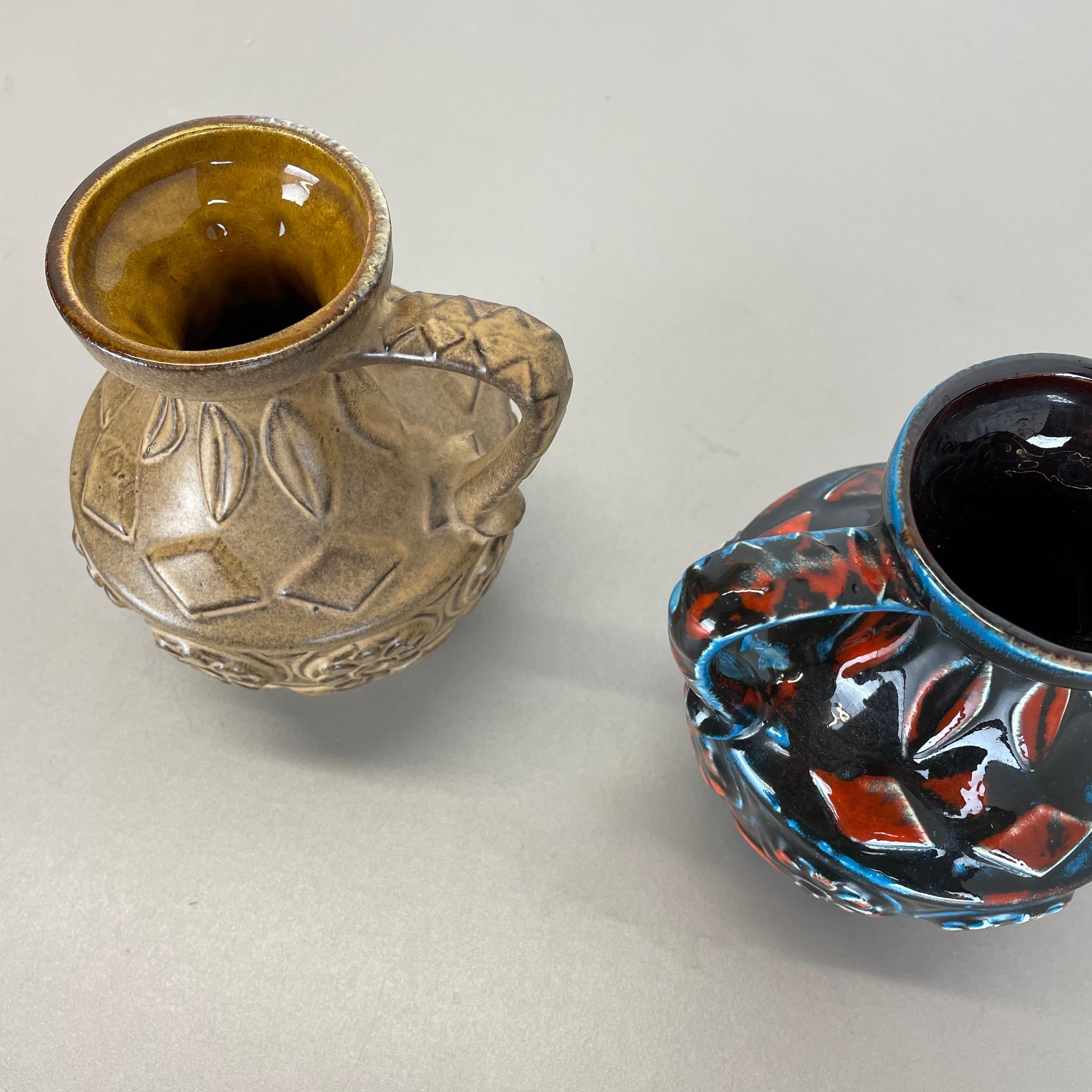 Set di 2 vasi in ceramica Op Art Lava grassa multicolore di Bay Ceramics Germania, anni '60 in vendita 7
