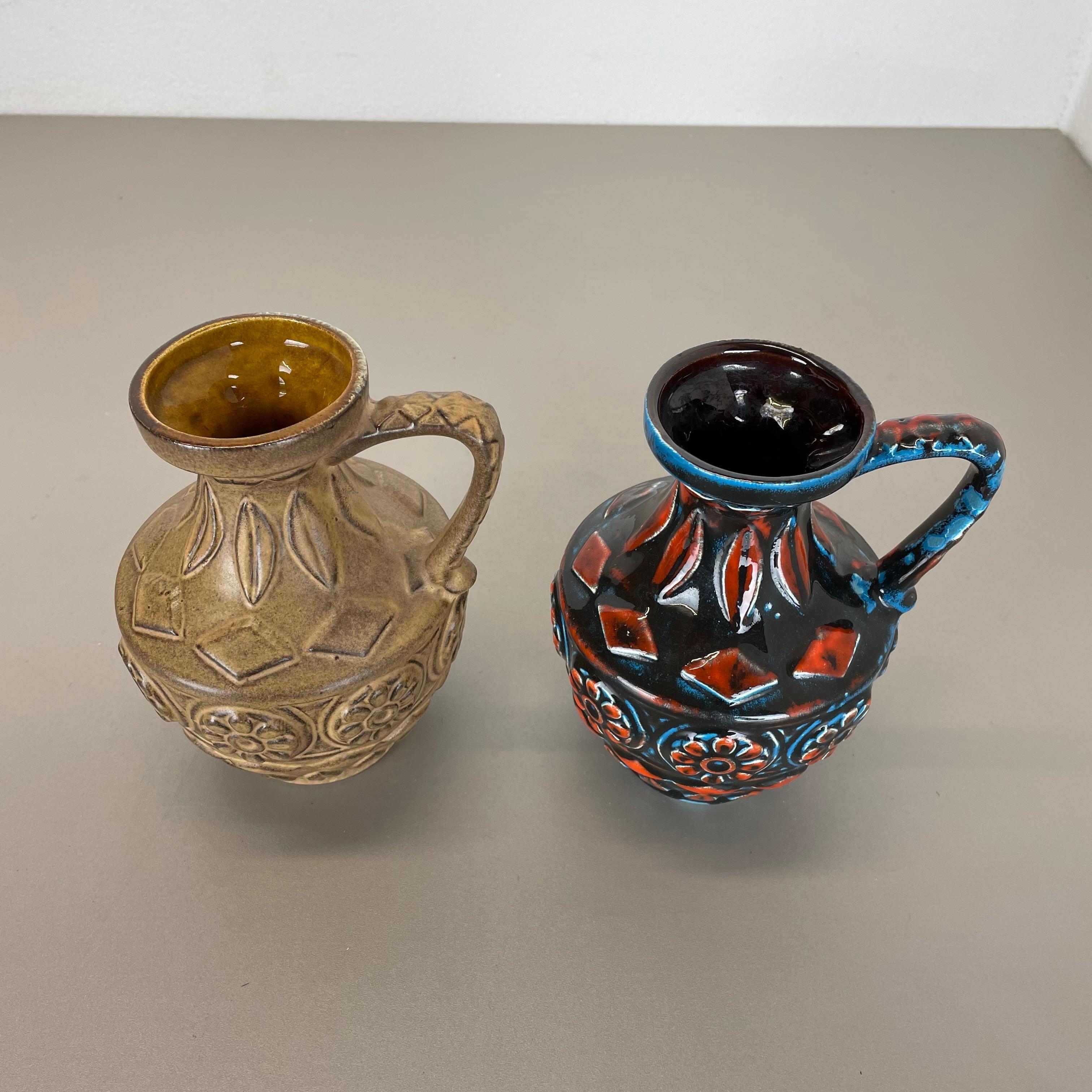 Tedesco Set di 2 vasi in ceramica Op Art Lava grassa multicolore di Bay Ceramics Germania, anni '60 in vendita