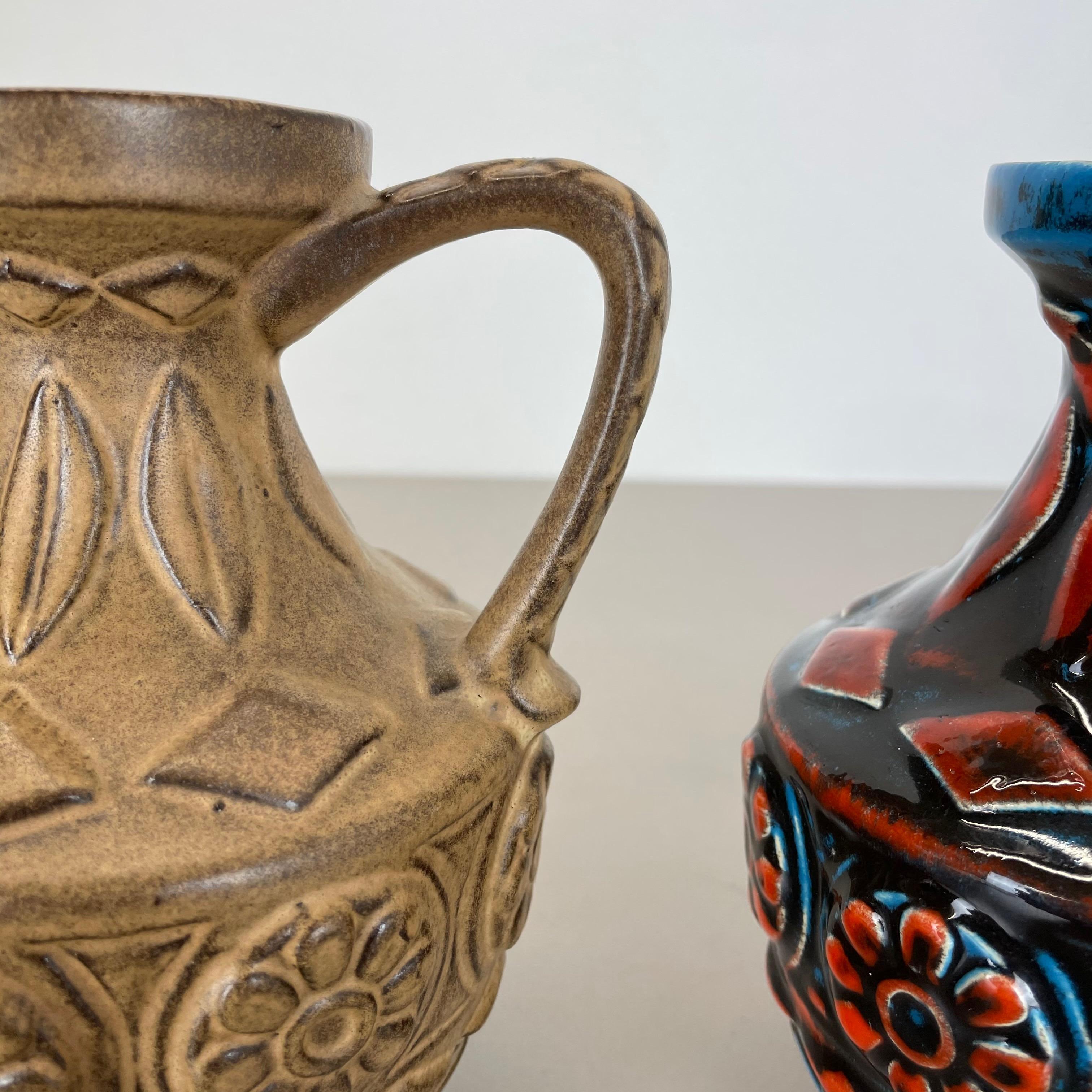 Ceramica Set di 2 vasi in ceramica Op Art Lava grassa multicolore di Bay Ceramics Germania, anni '60 in vendita